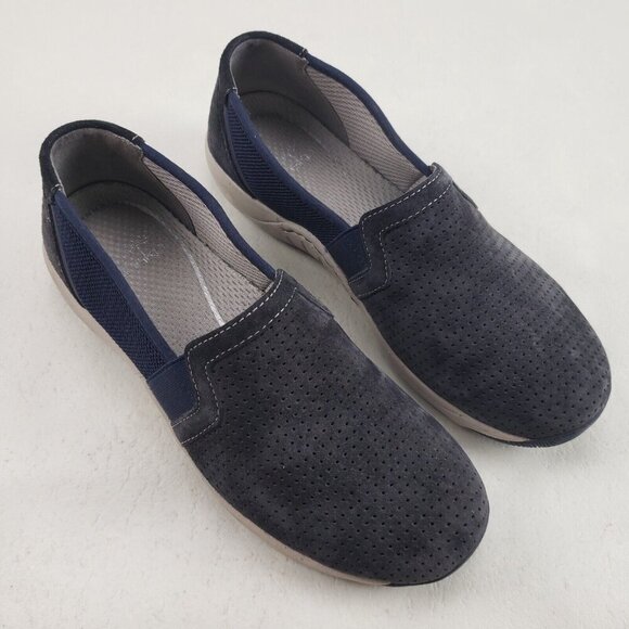 Dansko Halle Suede Slip On Shoe Womens 6.5 7 37 Blue Perforated Comfort Flat - Picture 1 of 11
